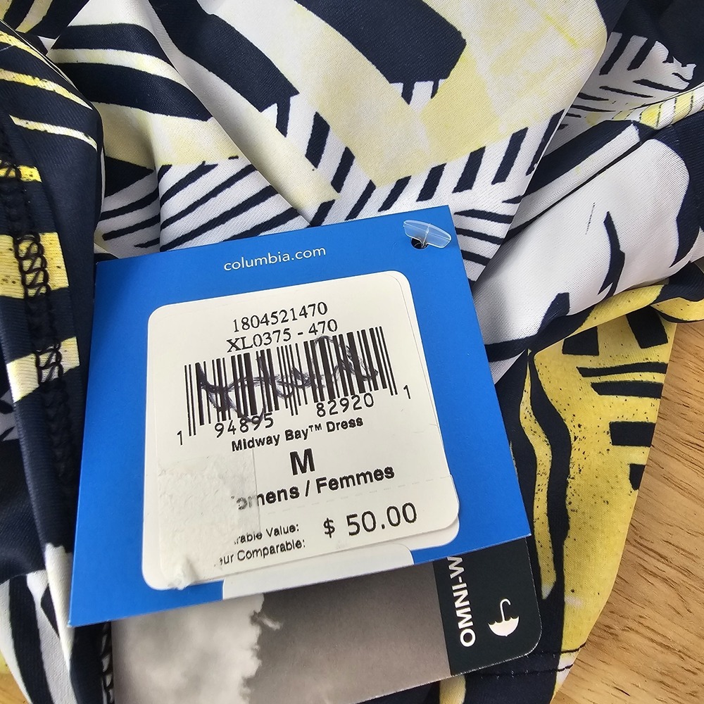 Columbia Womens Medium NWT $50 Midway Bay Sleeveless Dress Blue Yellow Hawaiian - Picture 2 of 12
